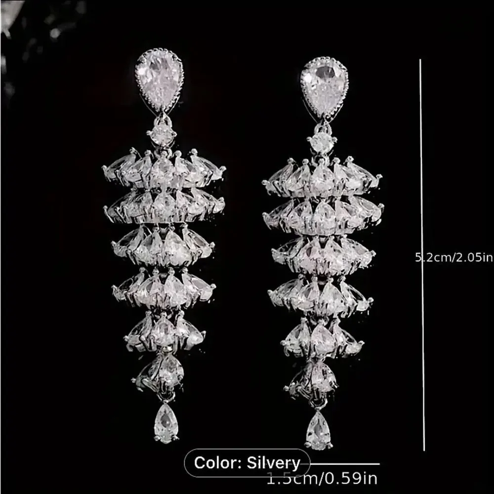 Tree Design Zircon Dangle Earrings, Wedding, Bridal, Anniversary